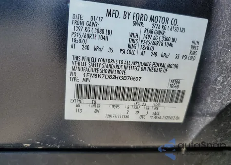 2017 Ford Explorer Xlt z USA, uszkodzony, nr VIN 1FM5K7D82HGB76507